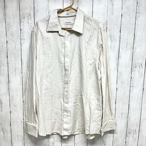 Calvin Klein Button Down Men Size Large 100% Cotton Long Sleeve Ivory Off White